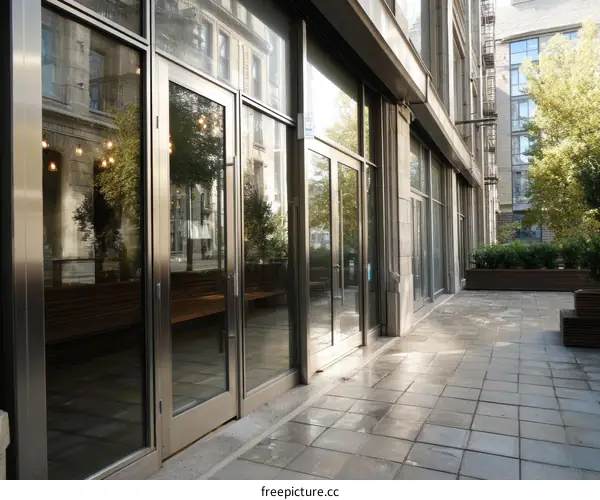 Modern Commercial Building Exterior with Patio