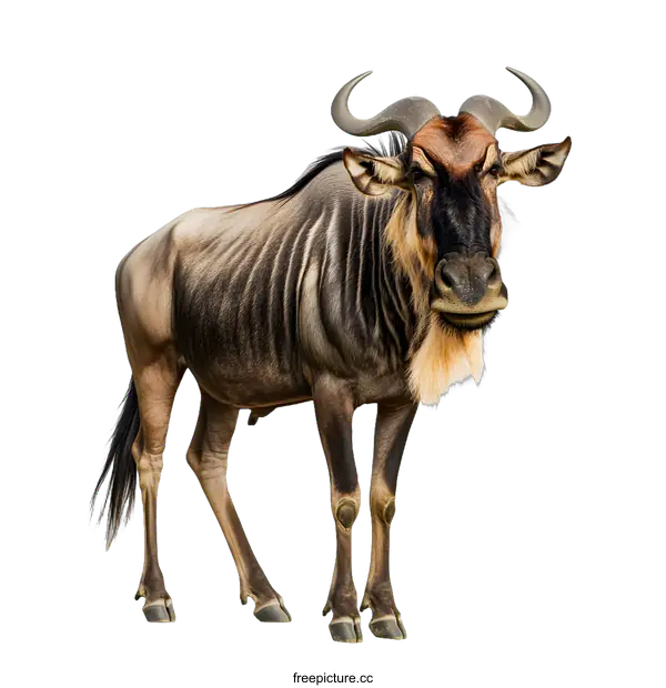 [Transparent Background PNG]Wildebeest Standing on White Background