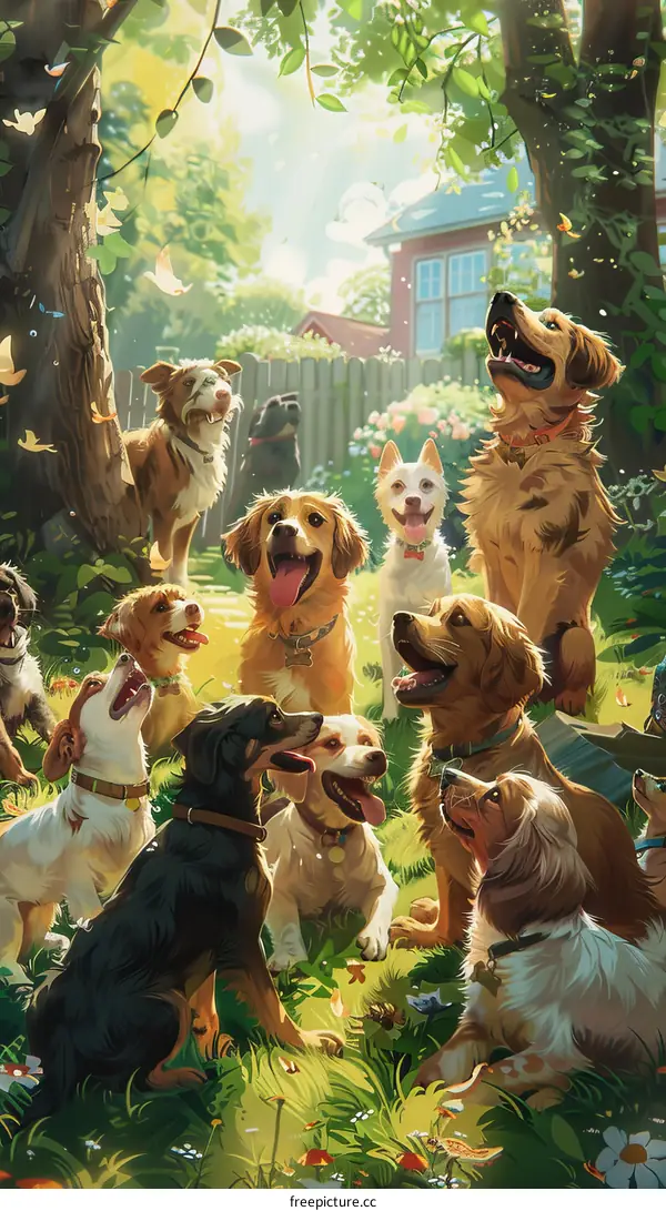 Playful Dog Pack in a Backyard