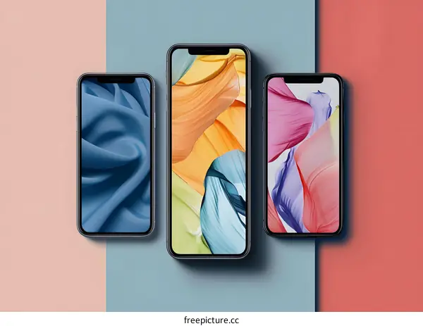 Three Smartphones with Different Abstract Backgrounds