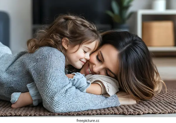 Loving Embrace of Mother and Daughter