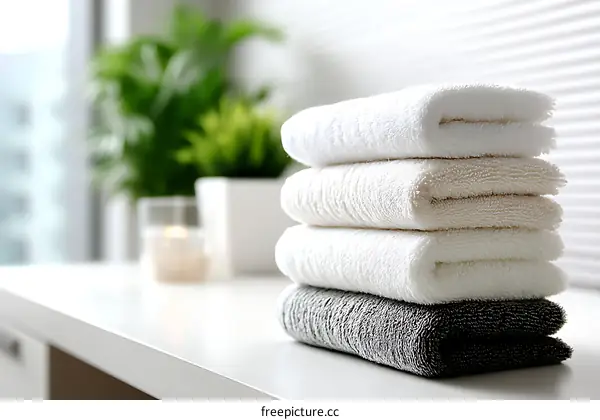Stacked Towels in a Spa or Bathroom Setting