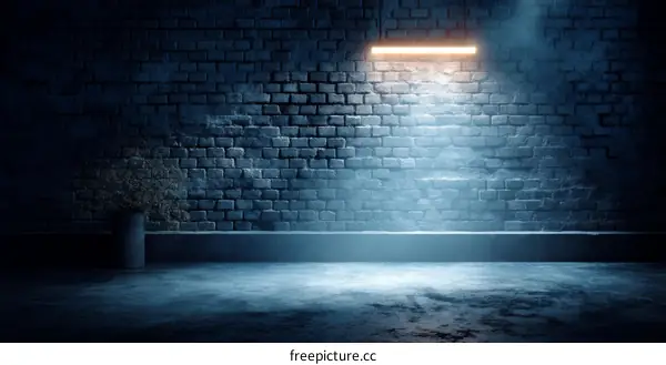 Neon Light Illuminated Brick Wall Interior Scene