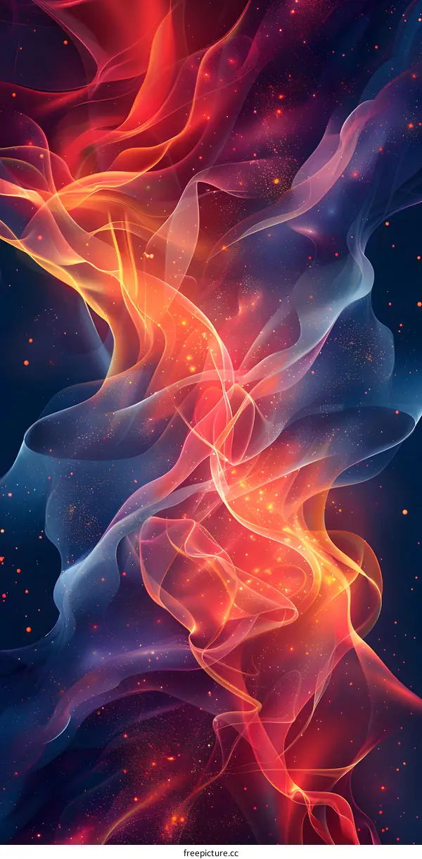 Red and blue flames dance in space