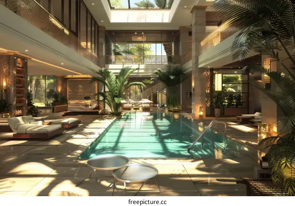 Luxurious Indoor Pool in a Modern Tropical Mansion
