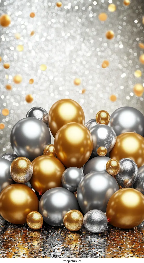 Shiny Gold and Silver Balloons Festive Background