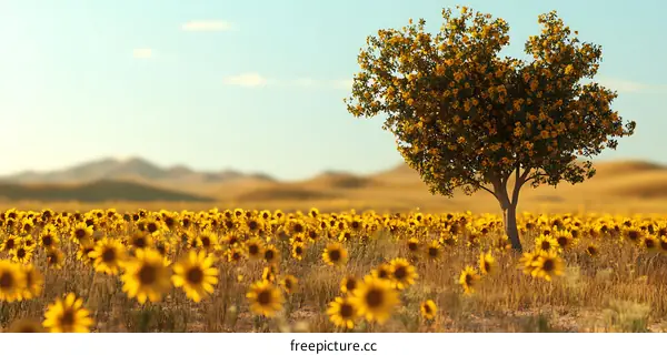 Lone Tree in a Field of Sunflowers