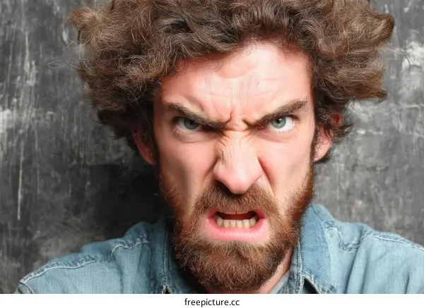 Angry Caucasian Man Close-Up Portrait