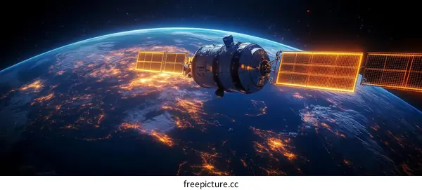 Earth Satellite Orbiting Illustration
