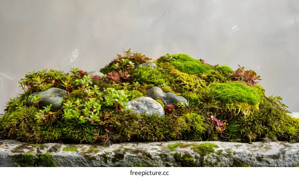 Green Moss and Rocks in a Garden