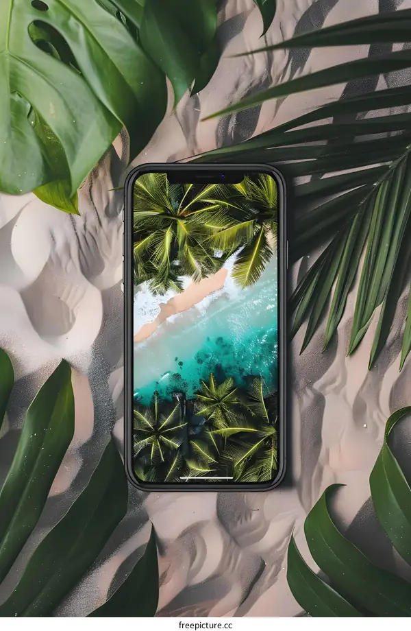 Tropical Beach Wallpaper on Phone Screen