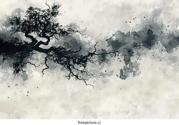 Black Tree Branches on White Background Illustration