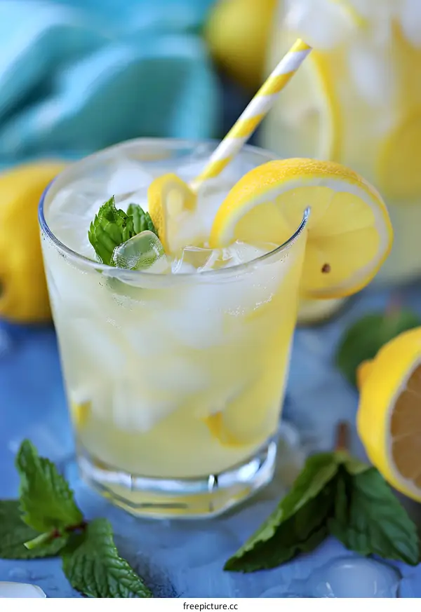 Glass of Lemonade With Lemon Slices and Mint