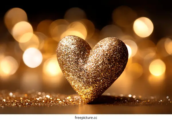 Golden Glitter Heart with Bokeh Background