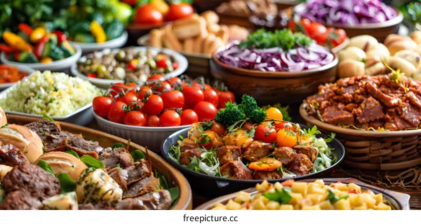 Buffet with various delicious food