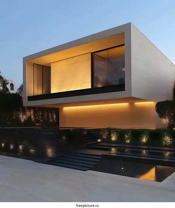 Modern Minimalist Architecture with Swimming Pool and Lighting