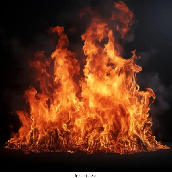 Fire and flames on a black background