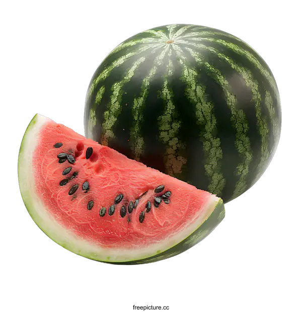 [Transparent Background PNG]Watermelon whole and slice isolated on white background