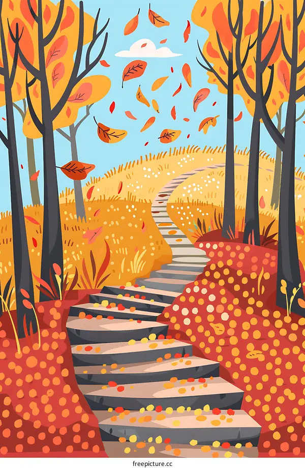 Autumn Forest Path with Stone Steps