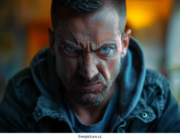 Close Up Portrait of a Caucasian Man with an Angry Expression