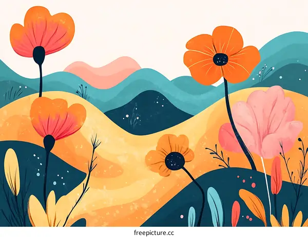 Abstract Flower Landscape With Colorful Hills