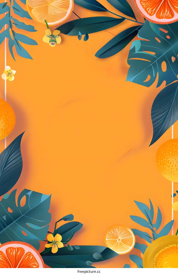 Tropical Summer Background Illustration with Orange Slices and Leaves