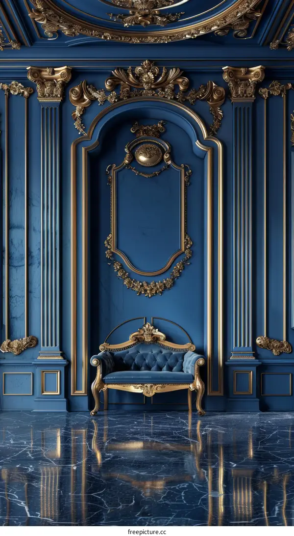 Luxurious Blue Room with Gold Accents