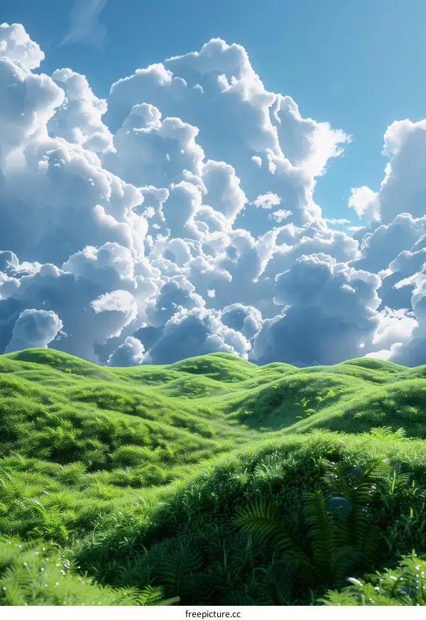 Verdant Hills and Cumulus Clouds
