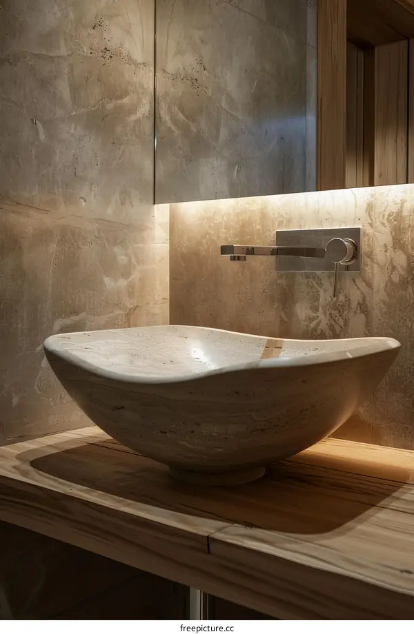 Modern Minimalist Bathroom Sink with Wooden Countertop
