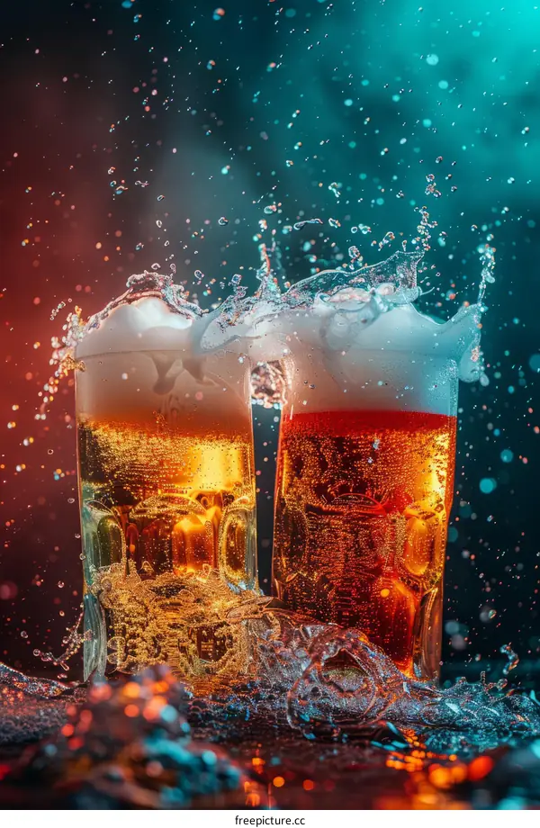 Beer glasses with splashing foam