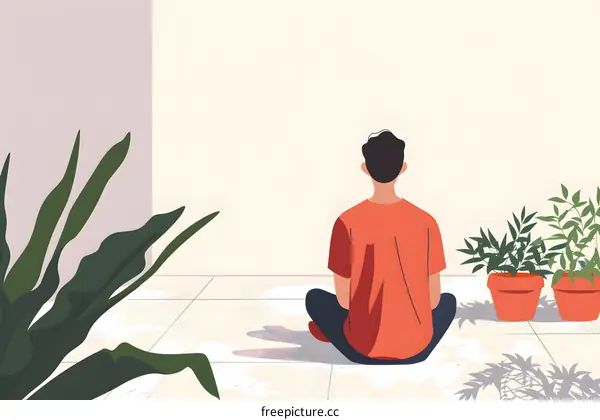 Man Sitting on Patio with Plants in Pots