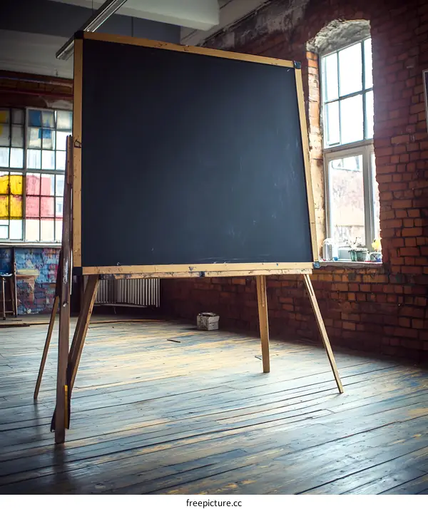 Empty Black Chalkboard On An Easel In A Studio