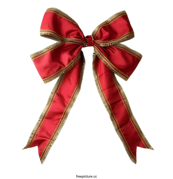 [Transparent Background PNG]Red Satin Christmas Bow with Gold Trim