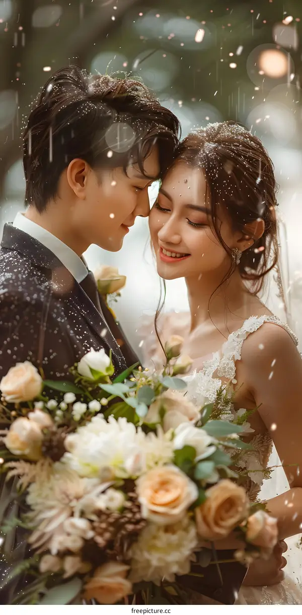 The newlyweds took their wedding photos in the snow