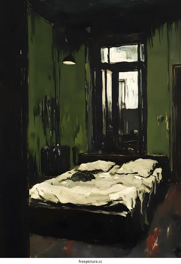 Green Room with a Bed and a Window