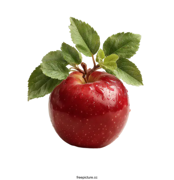 [Transparent Background PNG]Fresh Red Apple with Leaves