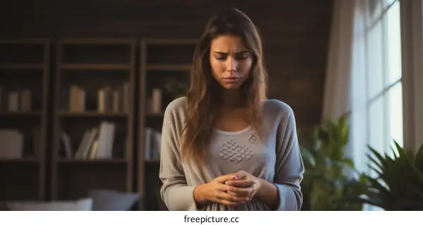 Portrait of a beautiful young woman looking sad and thoughtful