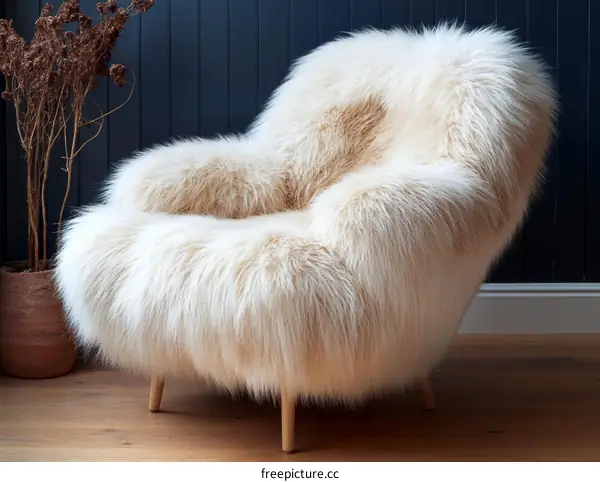 Cream Faux Fur Armchair in Modern Living Room