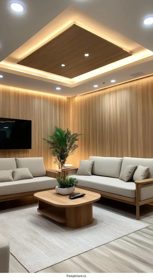 Modern Living Room Interior Design with Wooden Furniture