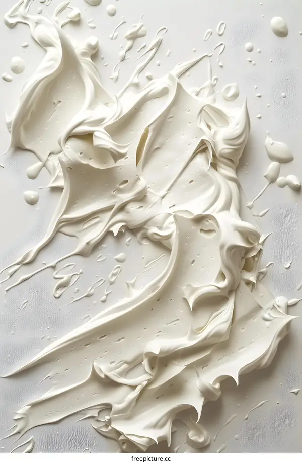 White thick creamy blobs of paint on a white surface