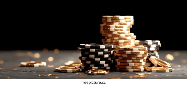 Stacks of Gold and Black Casino Chips