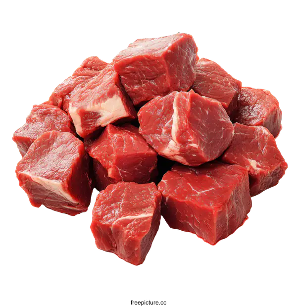 [Transparent Background PNG]Raw Beef Cubes Close-up Food Photography