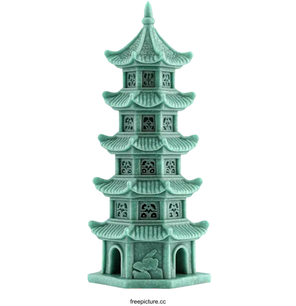 [Transparent Background PNG]Jade Chinese Pagoda Decorated with Intricate Details