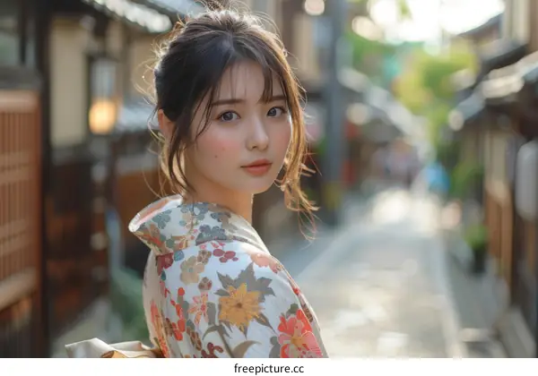 Asian Woman in Traditional Japanese Kimono