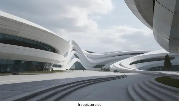 Modern Architectural Complex with Curved White Structures