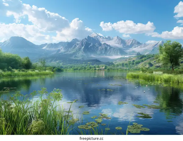 Mountains by the Lake with Greenery