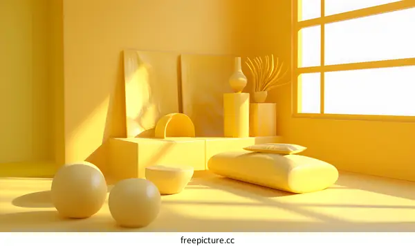 Yellow Minimalist Interior Design With Geometric Shapes