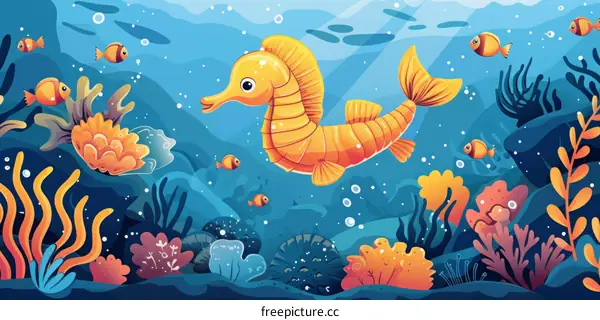 Undersea World with Seahorse and Tropical Fish