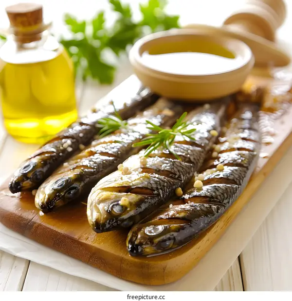 Grilled sardines with olive oil and rosemary