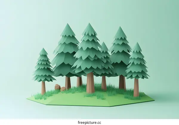 Minimalist Green Forest With Papercraft Style